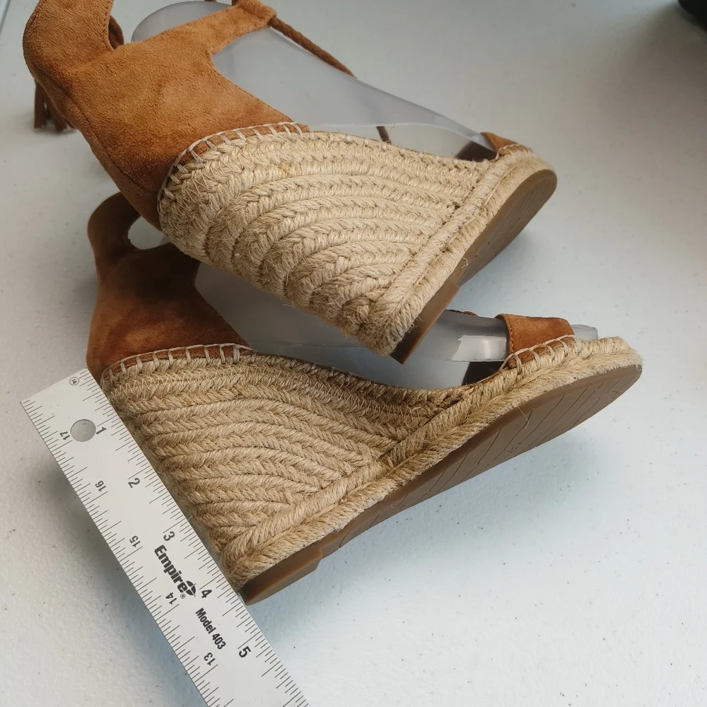 Joie light brown Phyllis suede leather wedge espadrille tie up sandals size 36 w